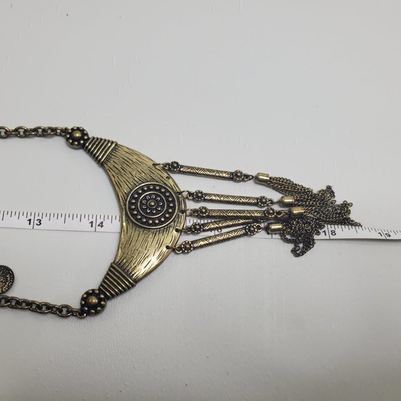 Boho Necklace Dangle Fringe Charms‎ Coin Gold Tone - Picture 7 of 7